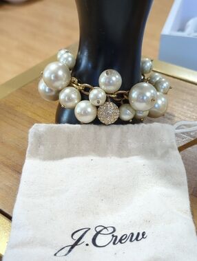 J. Crew Gold-Tone Pearl & Rhinestone Charm Bracelet
